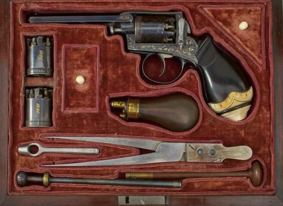 Lot 599 - A GOOD CASED CONTINENTAL .30 CALIBRE FIVE-SHOT PERCUSSION IMPERIAL PATENT REVOLVER