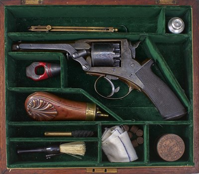 Lot 607 - A CASED 80-BORE PERCUSSION FIVE-SHOT FOURTH MODEL TRANTER REVOLVER