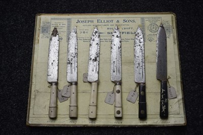Lot 535 - A JOSEPH ELLIOT & SONS HUNTING KNIFE ADVERTISING DISPLAY BOARD