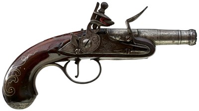 Lot 620 - A 50-BORE QUEEN ANNE FLINTLOCK TRAVELLING PISTOL