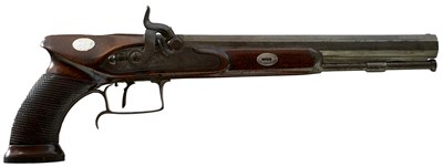 Lot 626 - A 28-BORE PERCUSSION SAW-HANDLED DUELLING PISTOL BY TATHAM & EGG