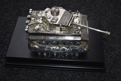 Lot 500 - A FILLED 925 SILVER SCALE MODEL OF A TIGER TANK