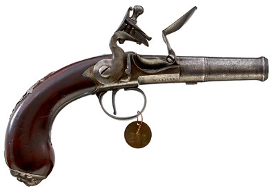 Lot AN UNUSUAL 42-BORE FLINTLOCK QUEEN ANNE POCKET OR TRAVELLING PISTOL BY WALKER