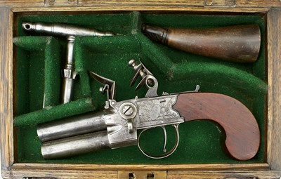 Lot 258 - A 54-BORE FLINTLOCK TAP ACTION POCKET PISTOL BY SCOTT OF MELFORD