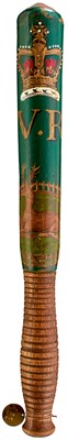 Lot OF DERBYSHIRE INTEREST: A VICTORIAN PAINTED WOOD TRUNCHEON
