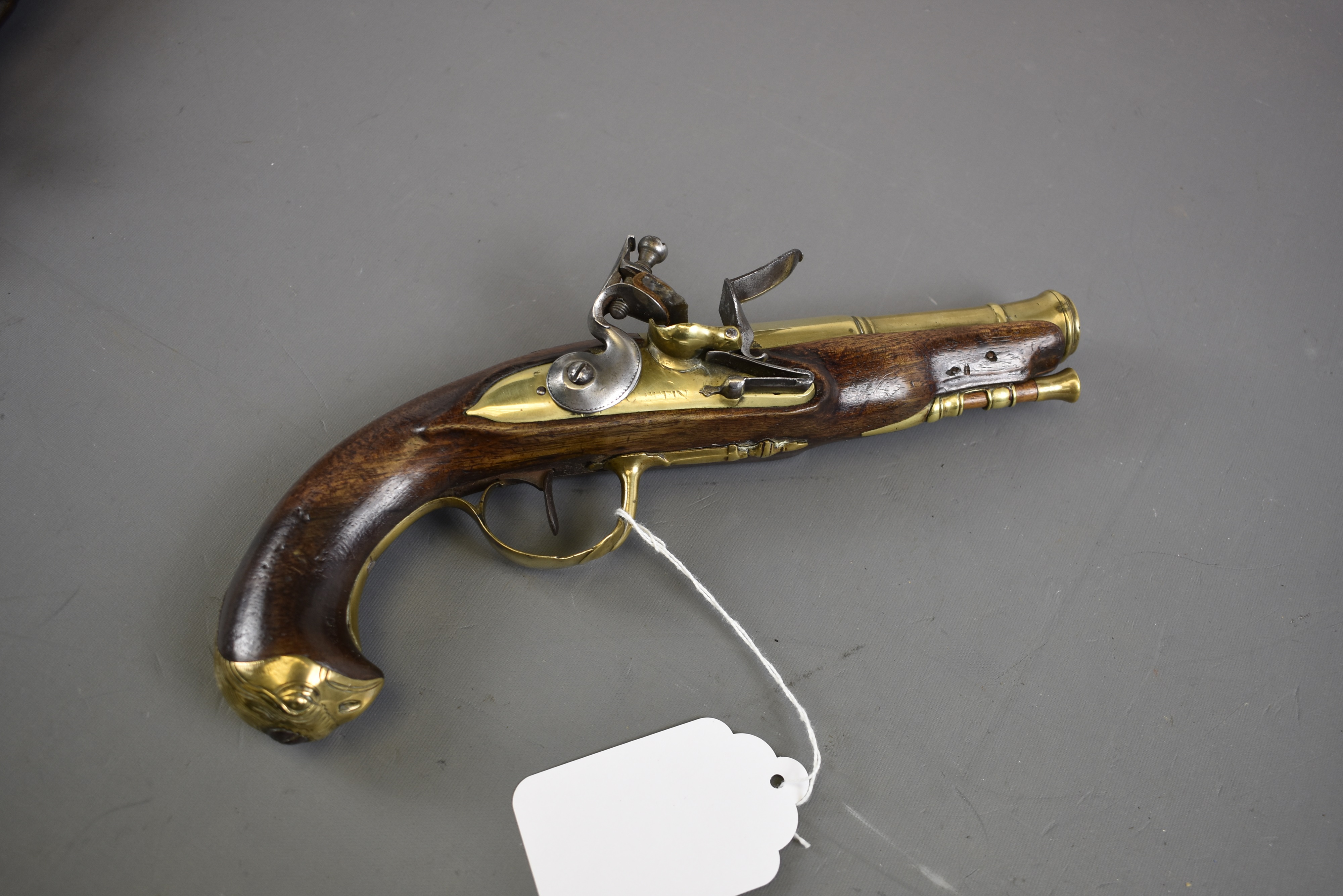 Lot 247 - A 25-BORE FLINTLOCK BRASS BARRELLED