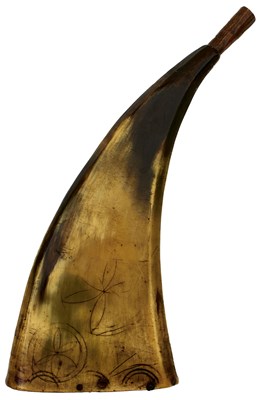 Lot A LATE 17TH OR EARLY 18TH CENTURY SCOTTISH POWDER HORN