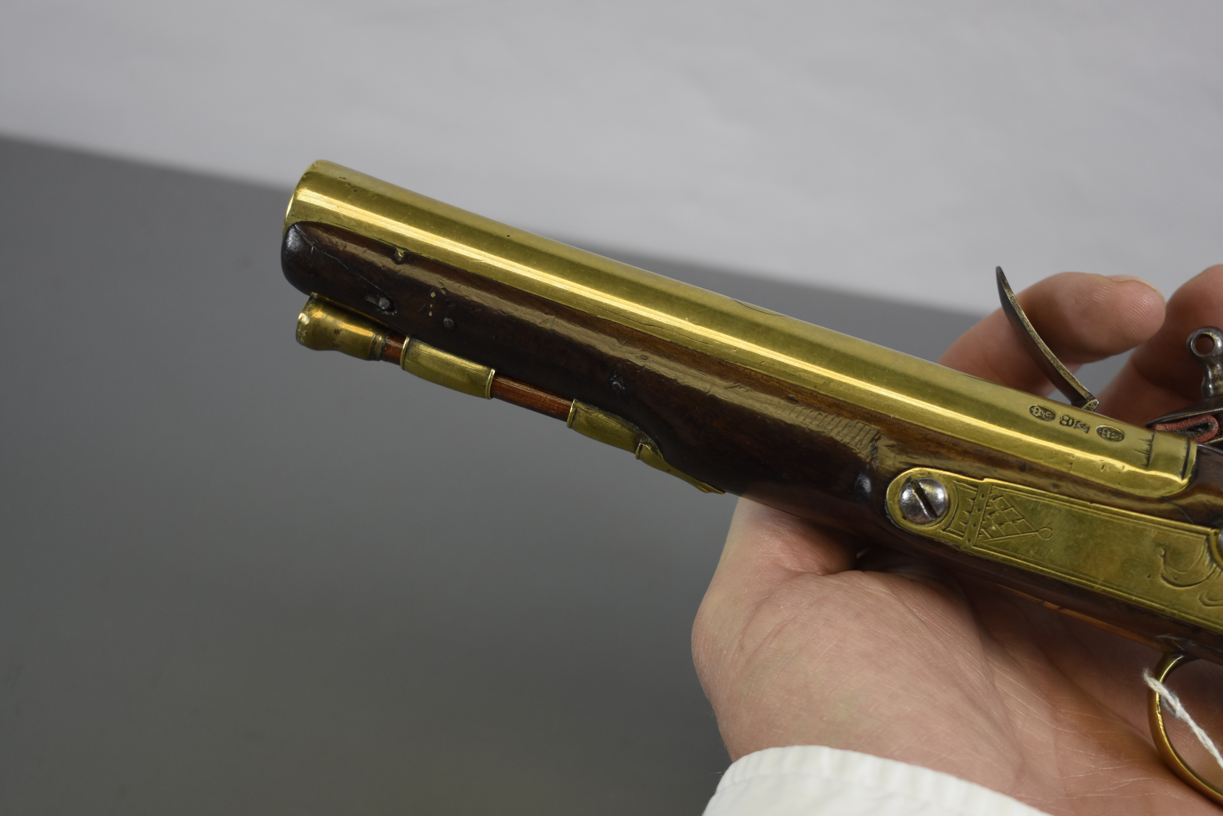 Lot 256 - AN 18-BORE FLINTLOCK BRASS BARRELLED
