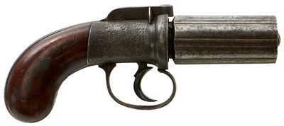 Lot 639 - A 120-BORE IRISH SIX-SHOT PERCUSSION PEPPERBOX REVOLVER