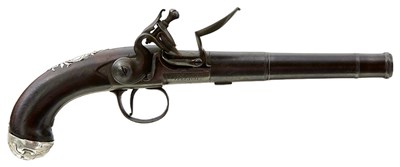 Lot 245 - AN 18-BORE SILVER MOUNTED FLINTLOCK QUEEN ANNE PISTOL BY WILSON