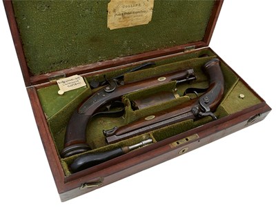 Lot 230 - A CASED PAIR OF .650 CALIBRE PERCUSSION OFFICER'S PISTOLS BY COLLINS