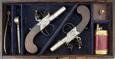 Lot 257 - A PAIR OF 54-BORE FLINTLOCK BOXLOCK POCKET PISTOLS BY SCOTT OF LONG MELFORD