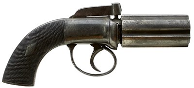 Lot 345 - A SMALL BORE SIX-SHOT PERCUSSION PEPPERBOX REVOLVER