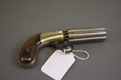 Lot 346 - A SMALL BORE SIX-SHOT PERCUSSION PEPPERBOX REVOLVER BY COOPER