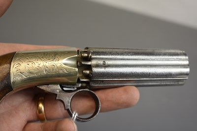 Lot 346 - A SMALL BORE SIX-SHOT PERCUSSION PEPPERBOX REVOLVER BY COOPER
