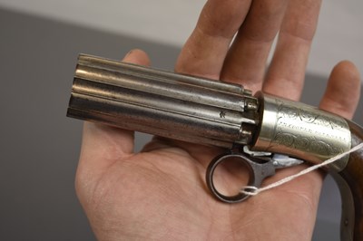 Lot 346 - A SMALL BORE SIX-SHOT PERCUSSION PEPPERBOX REVOLVER BY COOPER