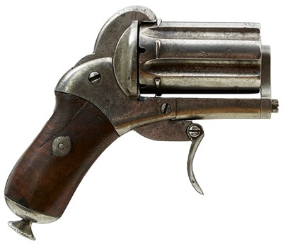 Lot 347 - A 7MM CALIBRE SIX-SHOT RIFLED PINFIRE PEPPERBOX REVOLVER BY CHAMELOT DELVIGNE