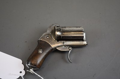 Lot 347 - A 7MM CALIBRE SIX-SHOT RIFLED PINFIRE PEPPERBOX REVOLVER BY CHAMELOT DELVIGNE