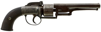 Lot 349 - A 60-BORE SIX-SHOT RIFLED PERCUSSION TRANSITIONAL REVOLVER