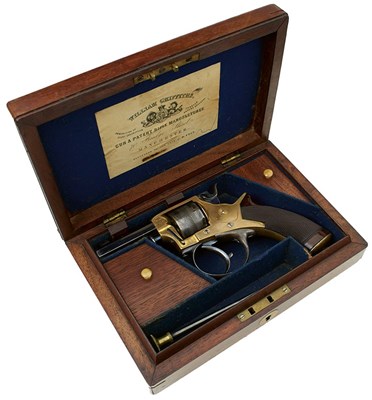 Lot 350 - A GOOD CASED .297 CALIBRE RIMFIRE OBSOLETE CALIBRE FIVE-SHOT POCKET TRANTER REVOLVER BY WILLIAM GRIFFITHS OF MANCHESTER