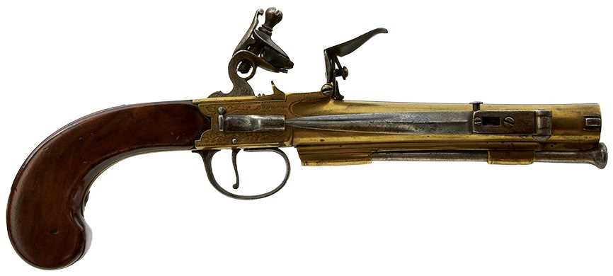 Lot 355 - A PAIR OF 25-BORE FLINTLOCK BAYONET COACHING PISTOLS BY BLAKE