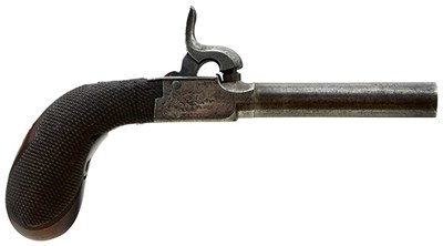 Lot 365 - AN 80-BORE PERCUSSION DOUBLE BARRELLED POCKET PISTOL