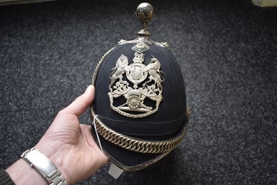 Lot 713 - A VOLUNTEER ARTILLERY OFFICER'S BLUE CLOTH HELMET