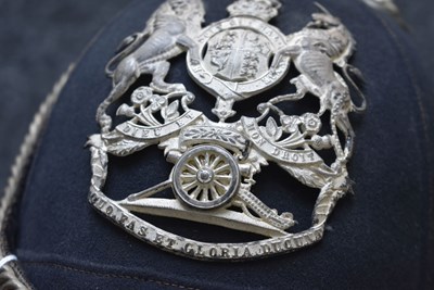 Lot 713 - A VOLUNTEER ARTILLERY OFFICER'S BLUE CLOTH HELMET