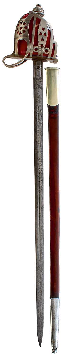 Lot 696 - A FIRST WAR PERIOD SCOTTISH BASKET HILTED SWORD TO THE SEAFORTH HIGHLANDERS