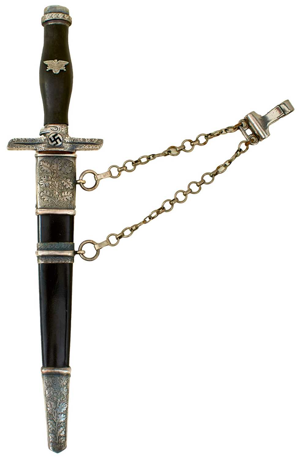 Lot 52 - A VERY RARE THIRD REICH POSTSCHUTZ PRESENTATION DAMASCUS BLADED DAGGER