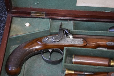 Lot 333 - A CASED PAIR OF .650 CALIBRE PERCUSSION OFFICER'S OR TRAVELLING PISTOLS BY WESTLEY RICHARDS