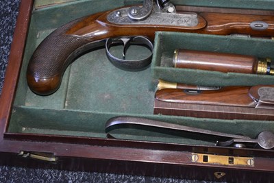 Lot 333 - A CASED PAIR OF .650 CALIBRE PERCUSSION OFFICER'S OR TRAVELLING PISTOLS BY WESTLEY RICHARDS