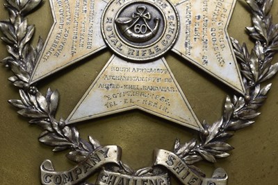 Lot 698 - A LATE 19TH CENTURY KING'S ROYAL RIFLE CORPS COMPANY CHALLENGE SHIELD