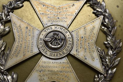 Lot 698 - A LATE 19TH CENTURY KING'S ROYAL RIFLE CORPS COMPANY CHALLENGE SHIELD