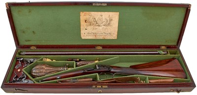 Lot 474 - 398-4 A CASED 20-BORE DOUBLE BARRELLED FLINTLOCK SPORTING GUN BY JOSEPH MANTON