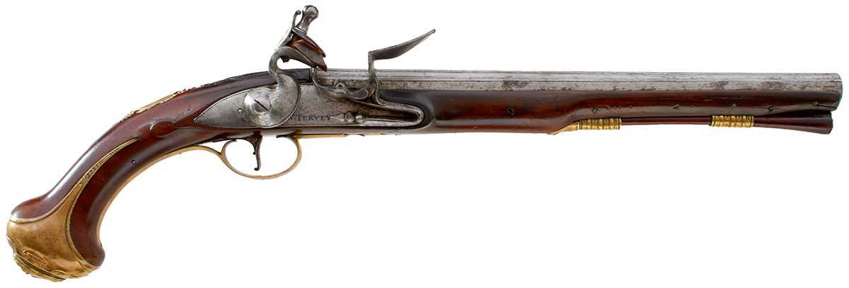 Lot 339 - A PAIR OF 22-BORE FLINTLOCK HOLSTER PISTOLS BY TURVEY