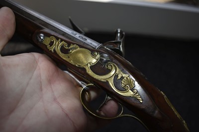 Lot 339 - A PAIR OF 22-BORE FLINTLOCK HOLSTER PISTOLS BY TURVEY