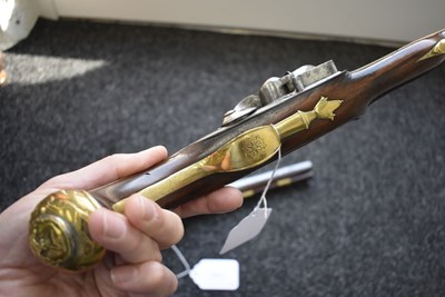 Lot 339 - A PAIR OF 22-BORE FLINTLOCK HOLSTER PISTOLS BY TURVEY