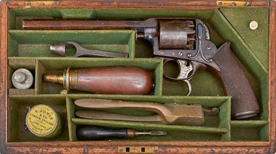 Lot A SCARCE CASED 54-BORE FIVE-SHOT ADAMS PATENT TRANTER DOUBLE TRIGGER REVOLVER