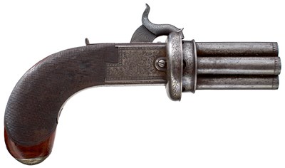 Lot AN UNUSUAL SMALL BORE SEVEN-SHOT PERCUSSION PEPPERBOX REVOLVER