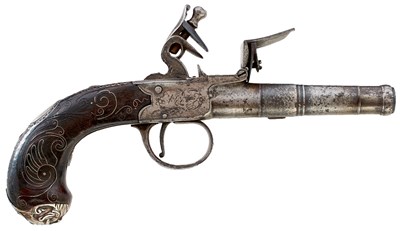 Lot A 54-BORE FLINTLOCK BOXLOCK QUEEN ANNE POCKET PISTOL BY ALLEN OF POOLE