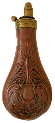 Lot FOUR COPPER POWDER FLASK FOR SPORTING GUNS