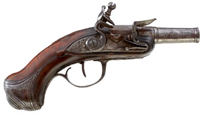 Lot A 70-BORE FLINTLOCK RIFLED QUEEN ANNE POCKET OR TRAVELLING PISTOL