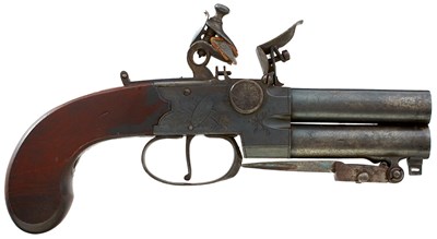 Lot A 54-BORE FLINTLOCK BOXLOCK OVER AND UNDER BAYONET PISTOL