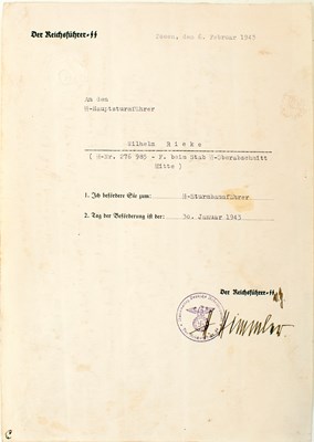 Lot A THIRD REICH SS PROMOTION DOCUMENT