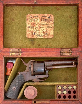 Lot A CASED 7MM ENGLISH SIX-SHOT PINFIRE REVOLOVER