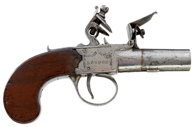 Lot A 54-BORE FLINTLOCK BOXLOCK POCKET PISTOL BY BURGON