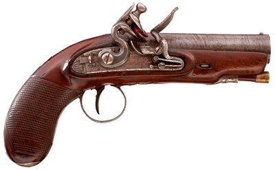 Lot AN 18-BORE IRISH FLINTLOCK TRAVELLING PISTOL BY RIGBY & SON