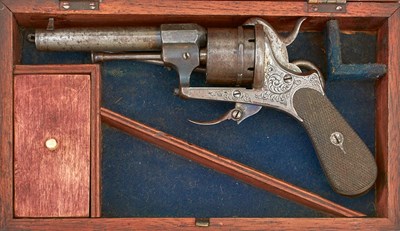 Lot A CASED 7MM BIRMINGHAM PROOFED SIX-SHOT PINFIRE REVOLVER