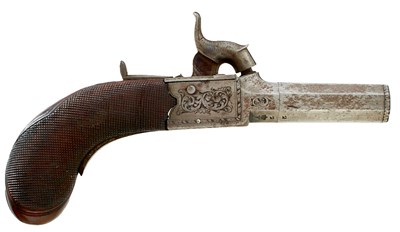 Lot 322 - A 90-BORE PERCUSSION BOXLOCK POCKET PISTOL BY EGG